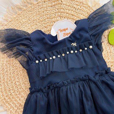 Vestido em Tule com Pérolas - Marinho